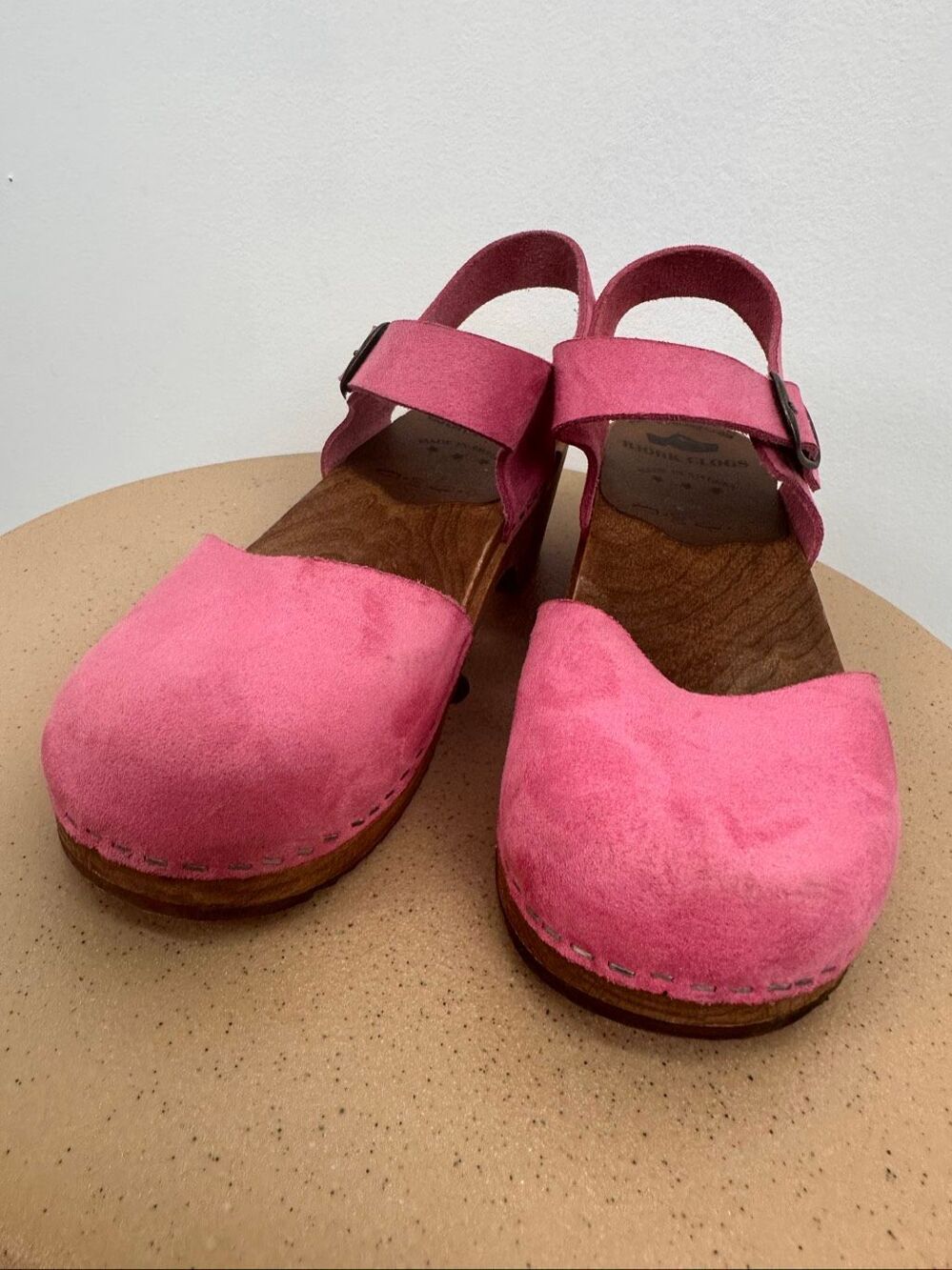 Bjork Women’s Alma Swedish Pink Nubuck Leather Mary Jane Wood Clog Sandal - Picture 9 of 11